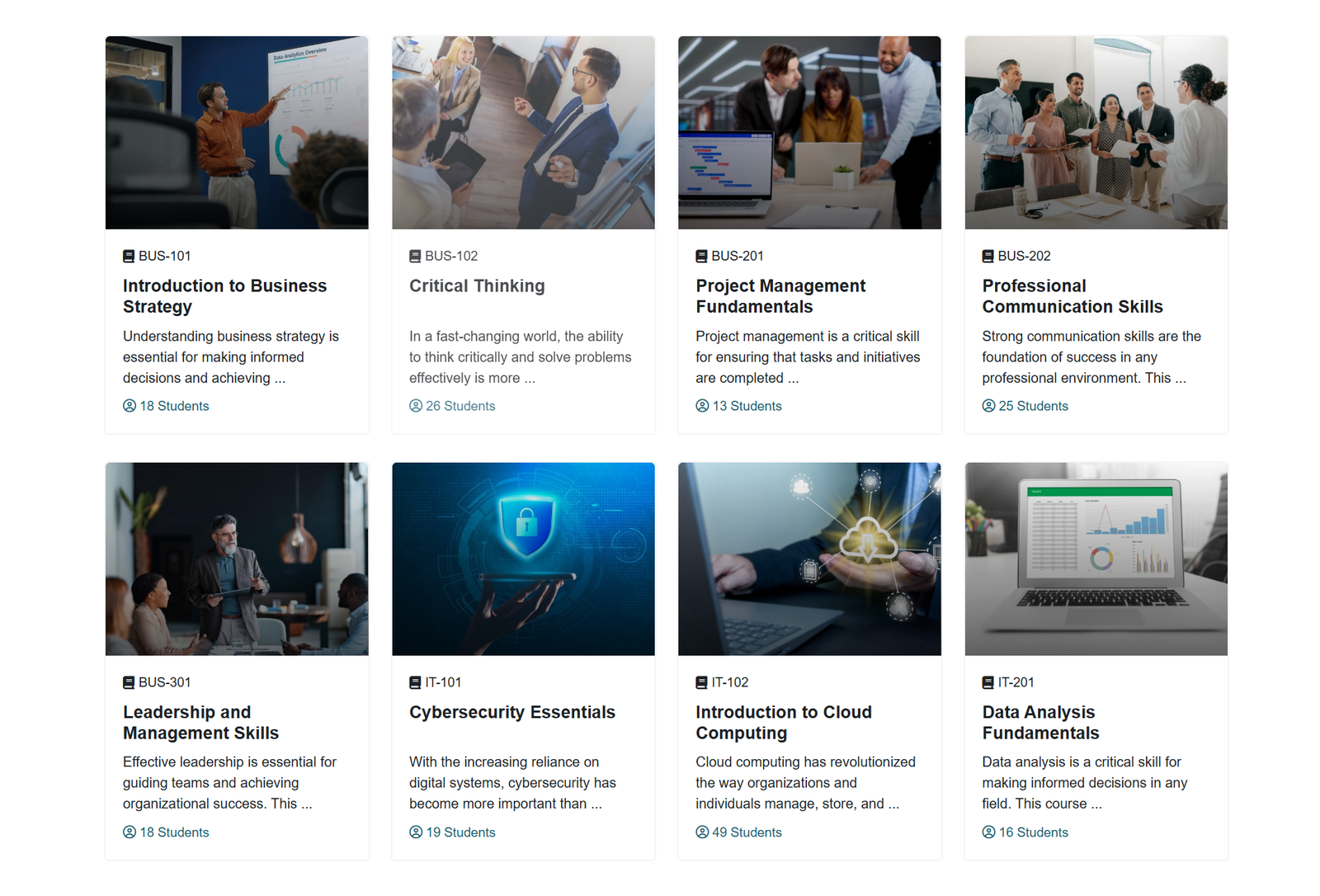 Courses page