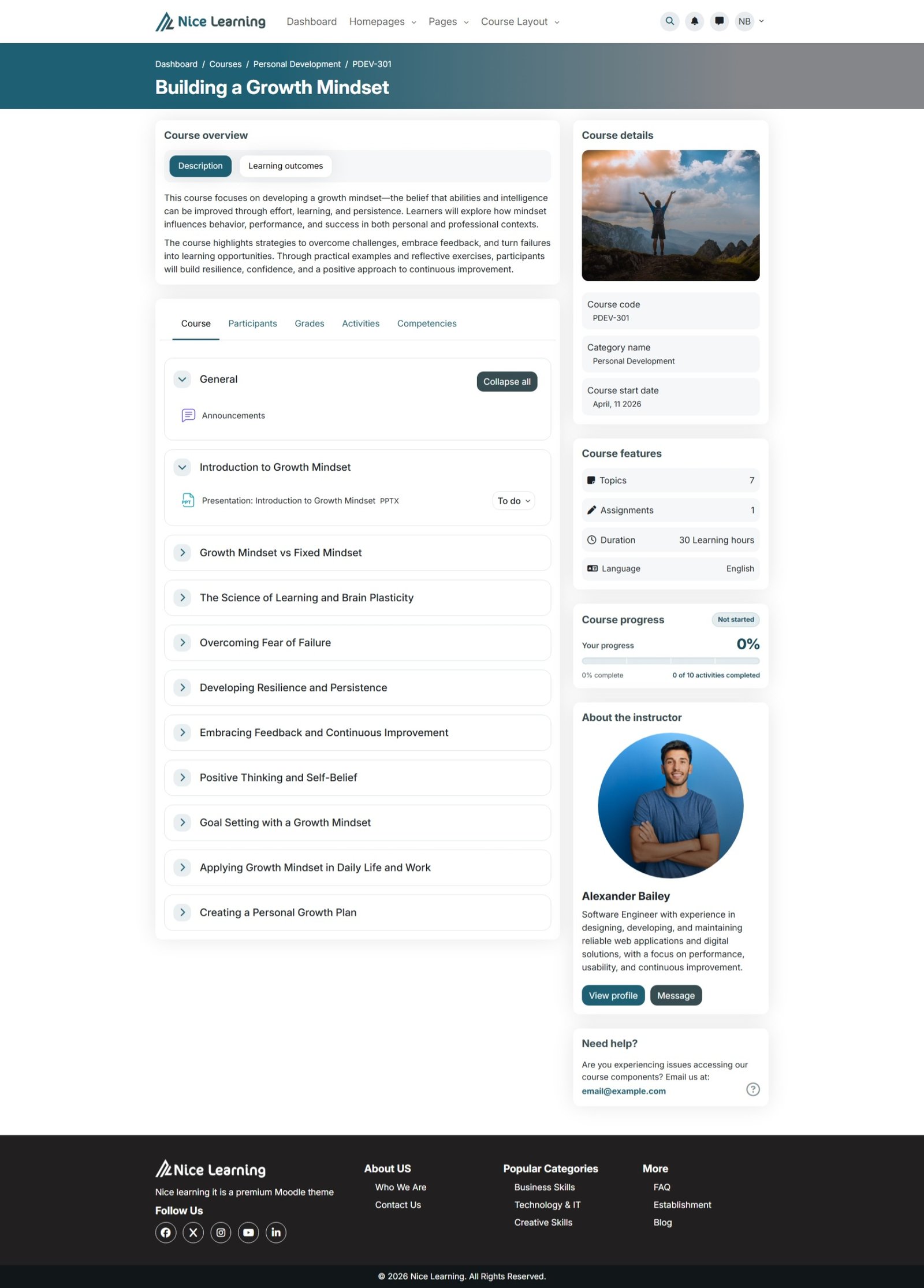 Course Page – Tab