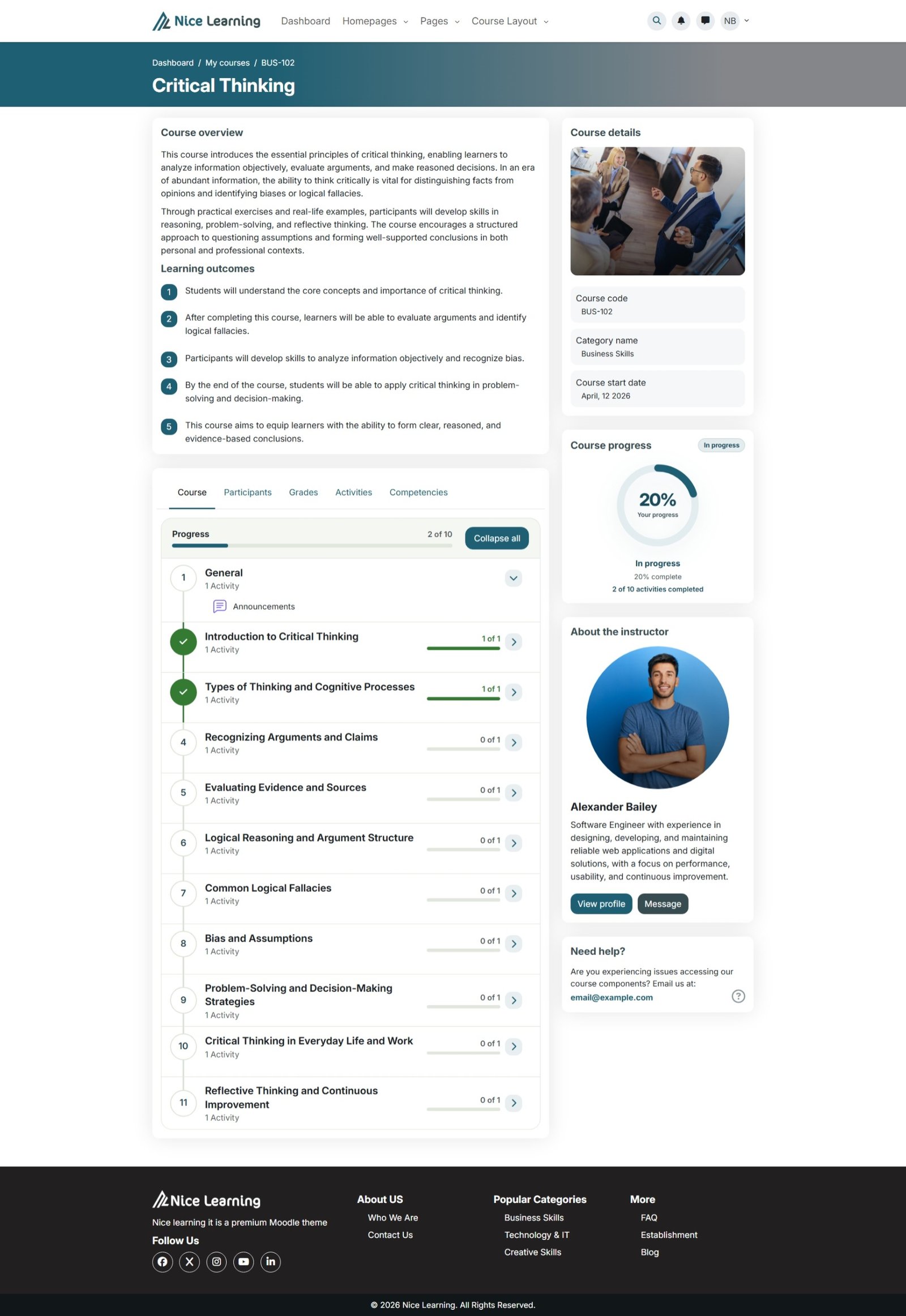 Course Page – Description