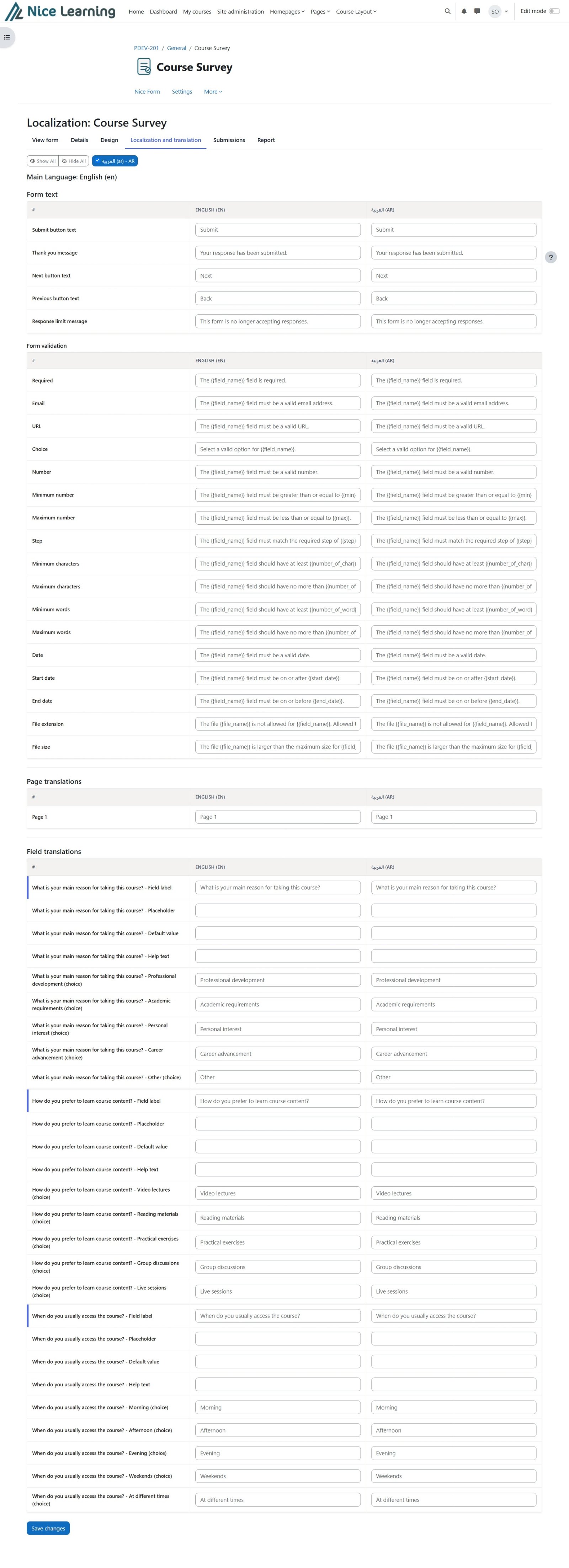 Form Localization and translation
