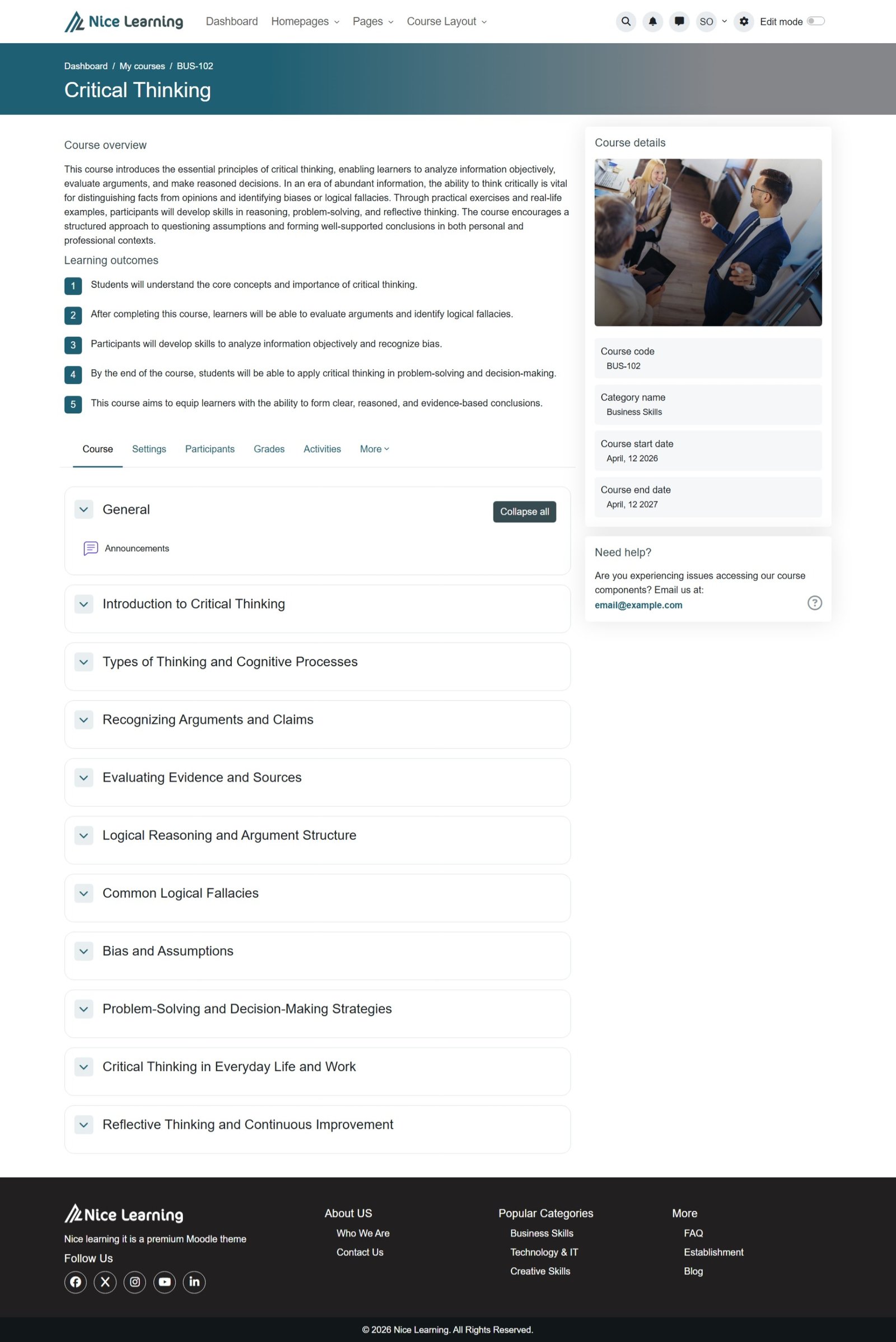 Course Page – Description