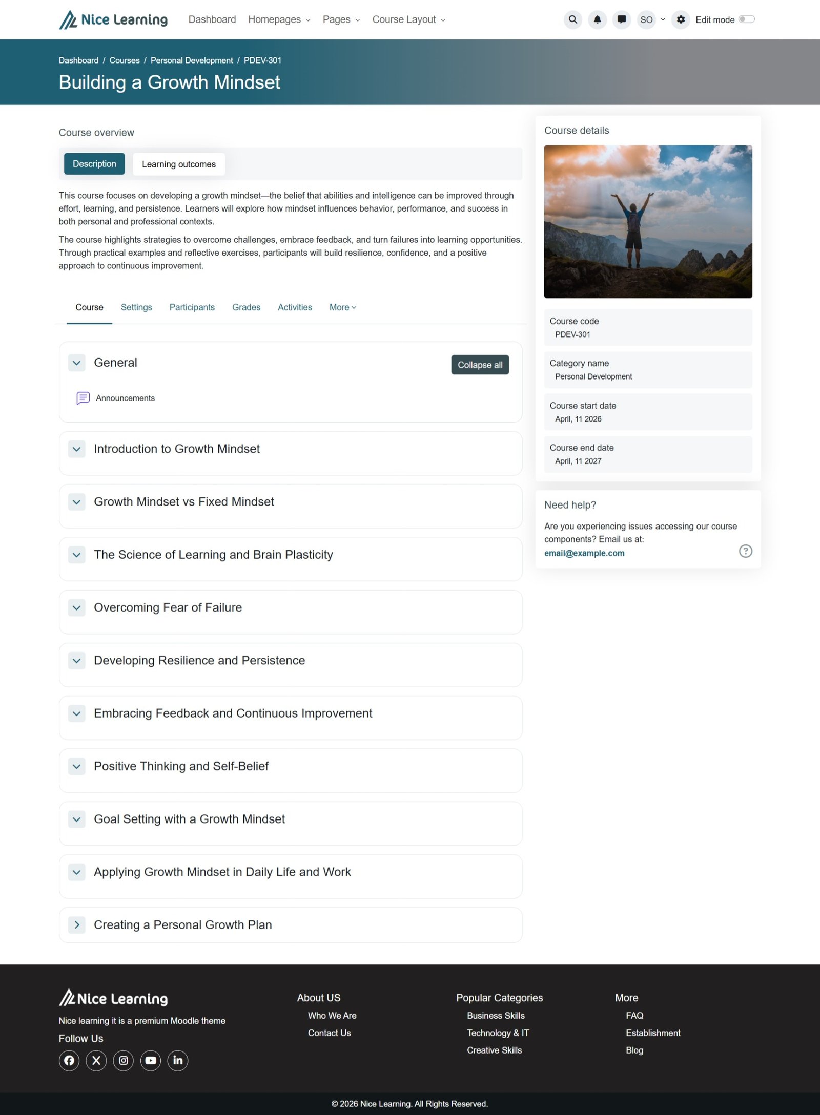 Course Page – Tab